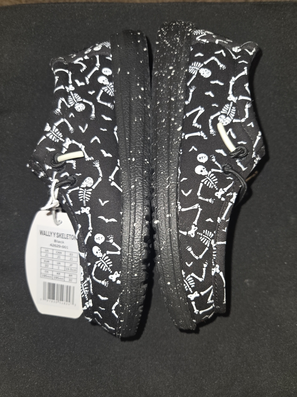 New Hey Dude Kids' Wally Skeletons Slip-On Shoes - Black/White - Picture 2 of 6